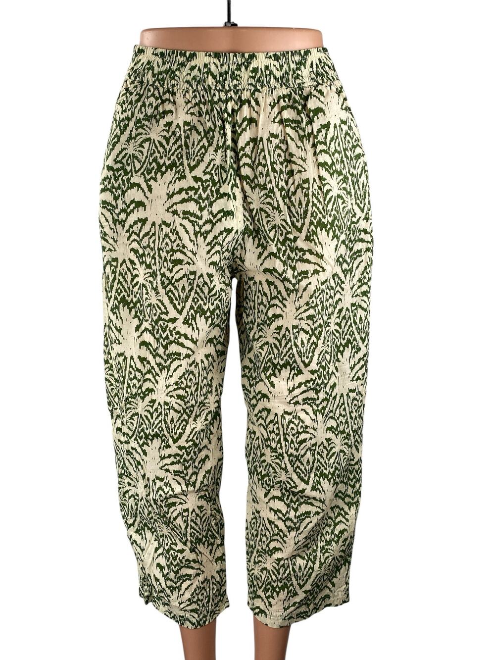 Zara Women's Green Tropical High Rise Barrel Palazzo Wide Leg Trousers Pants XS